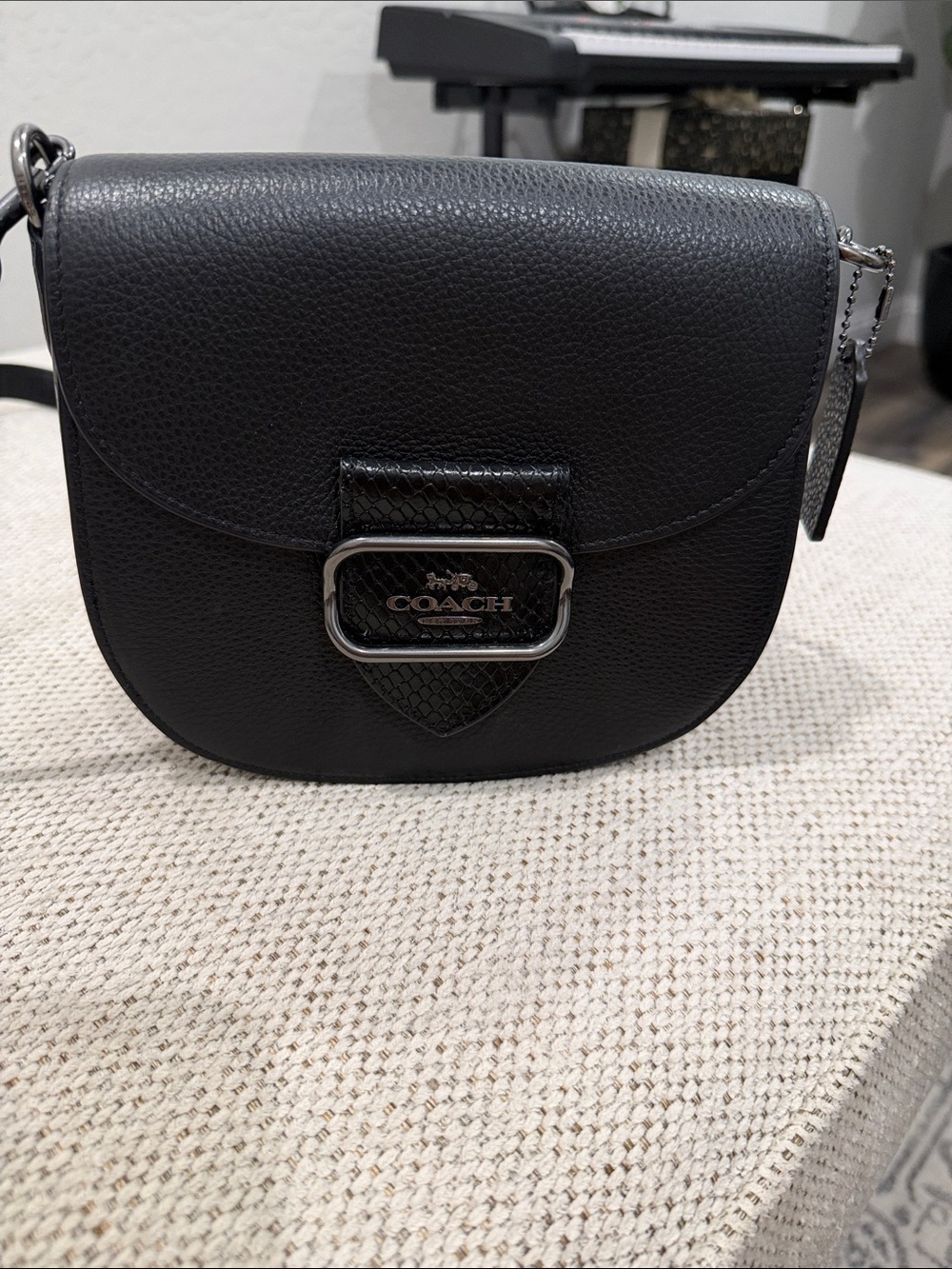 Coach Black Pebbled Leather Crossbody Bag with Silver Hardware